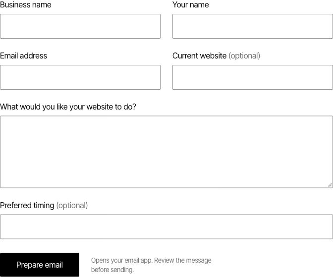 An enquiry form with fields for a business and its website project