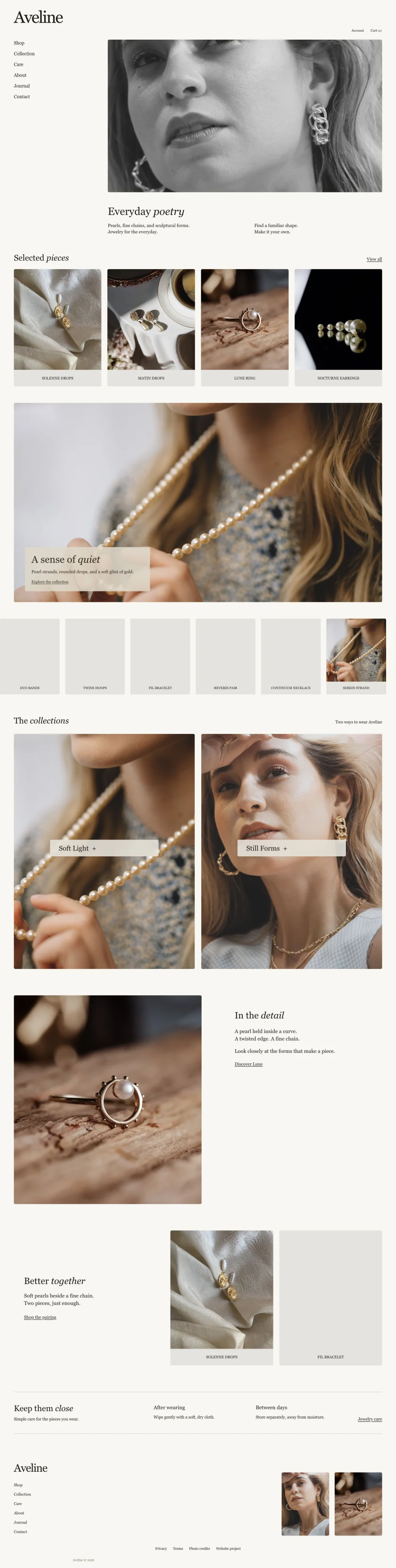 Aveline website typography and page hierarchy