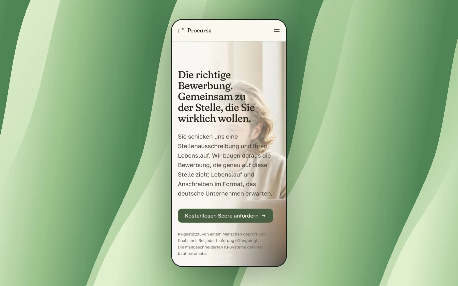 Procursa mobile website on a coloured backdrop