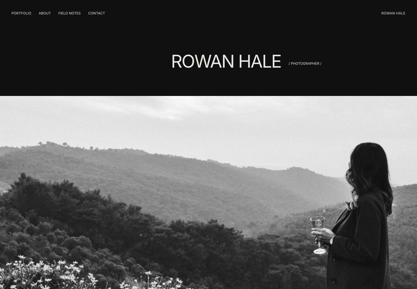 Rowan Hale website navigation and opening image